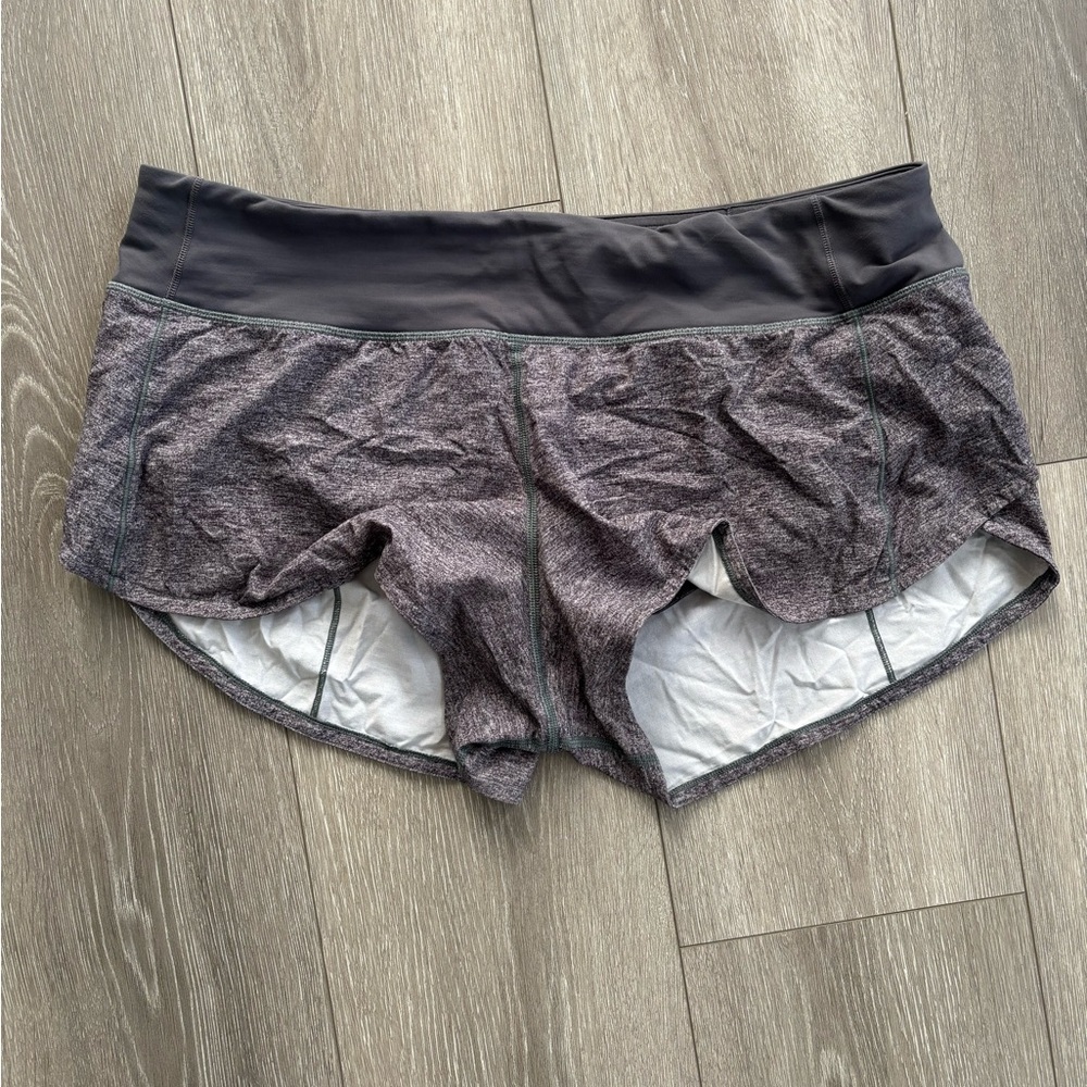 Lululemon Run Times Shorts Size 10 Heathered Gray Lined Zip Pocket